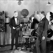 Photograph demonstrating Vitaphone projection system