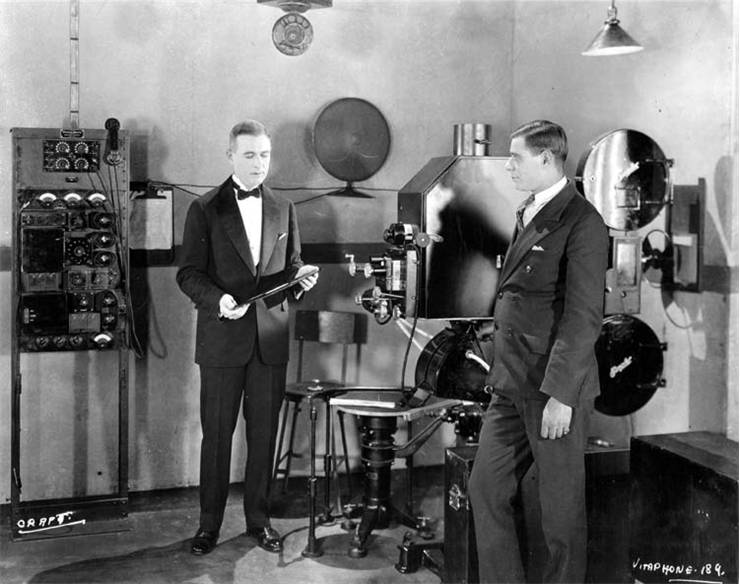 Photograph demonstrating Vitaphone projection system